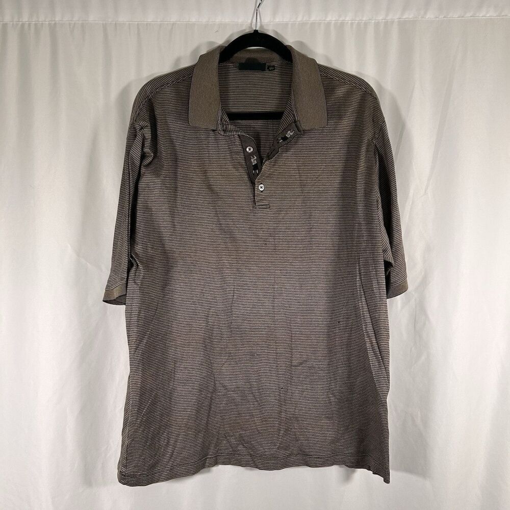 Bobby Jones Golf Shirt Men's XXL Beige Striped Short Sleeve Collared Cotton